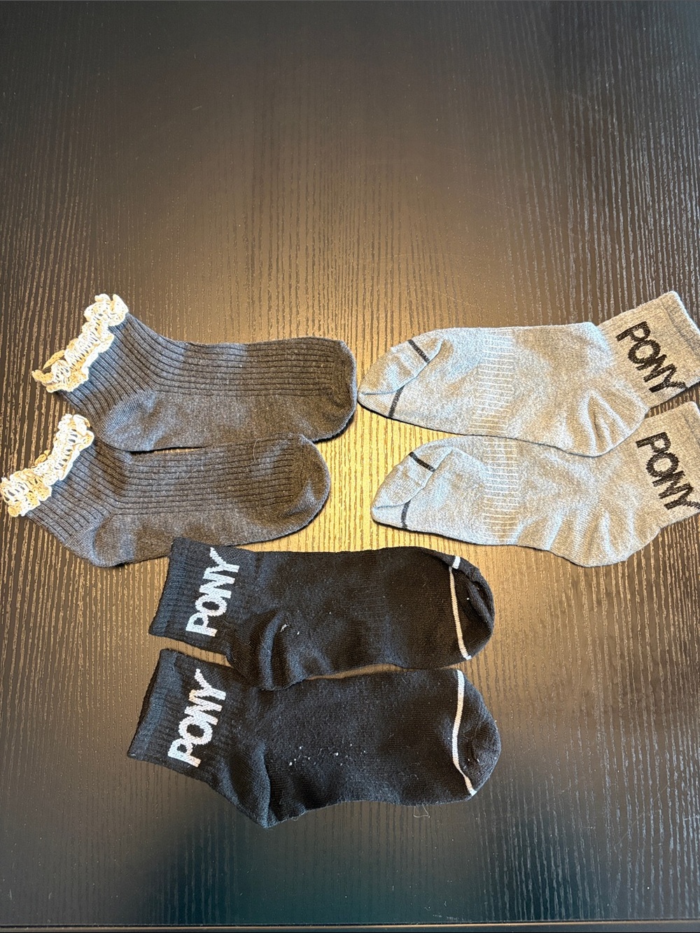 Pony Black, Light Gray & Dark Gray Ankle Socks - 3 Pack